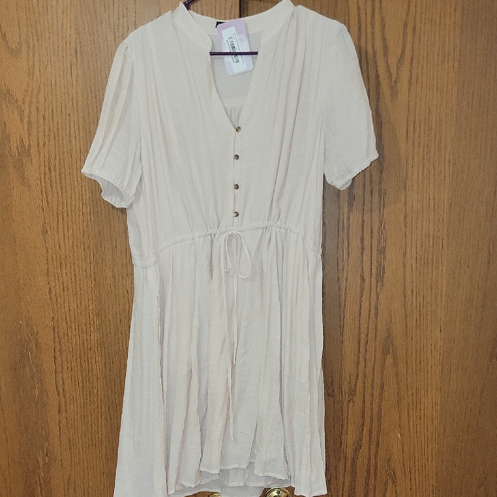 Elegant Cream Buttoned Mini Dress